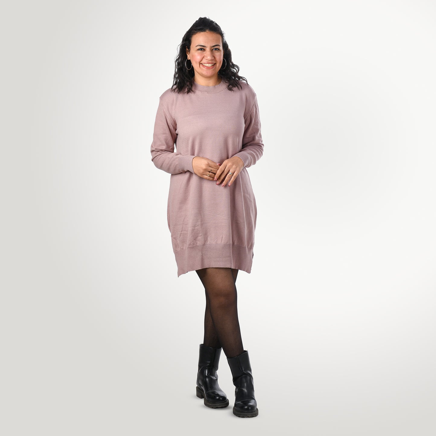 Women Long Sweater Round Neck One Size (Café)