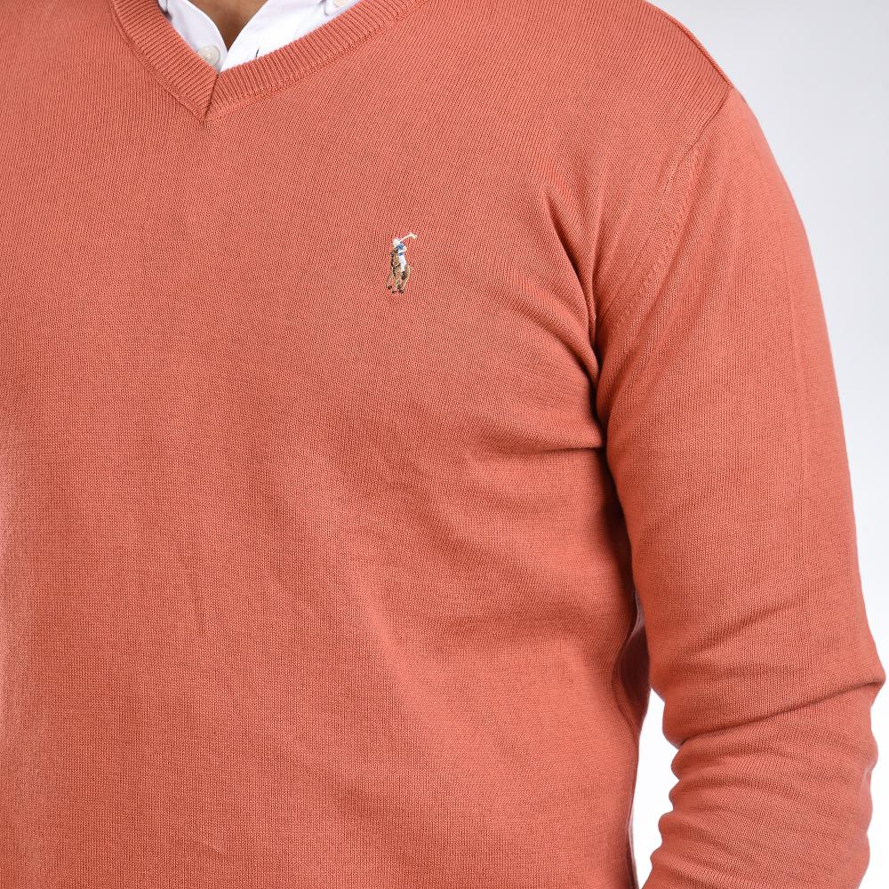 Men Pullover polo Ralph V-neck-trico cotton-Brick