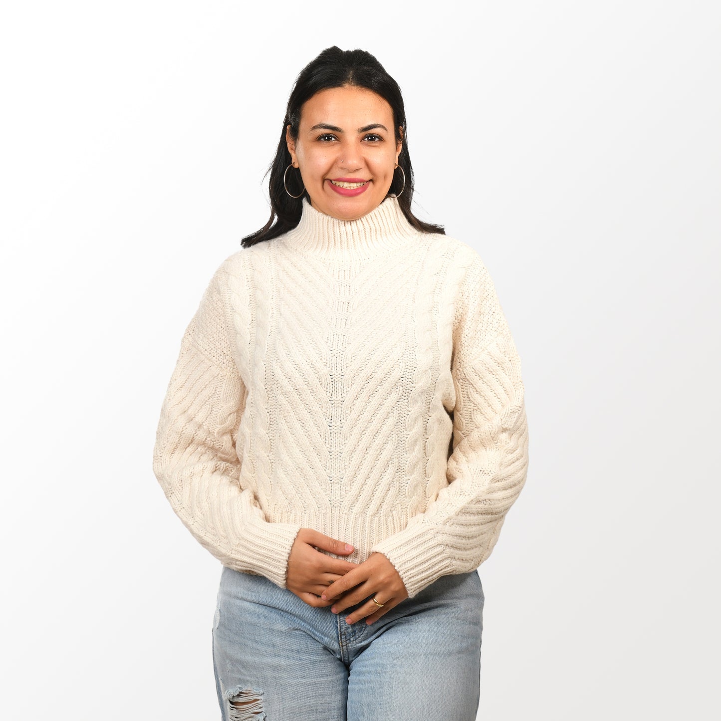 Women  Pullover  High Neck - White